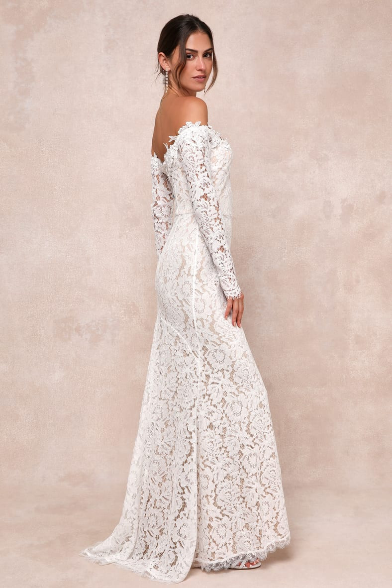 Romance Dreamer White Lace Off-the-Shoulder Maxi Dress | Lulus
