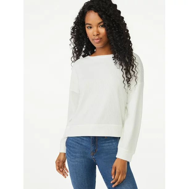 Scoop Women's Drop Shoulder Rib Pullover - Walmart.com | Walmart (US)