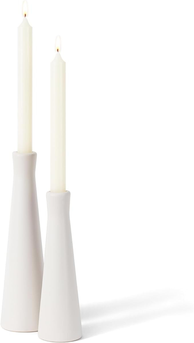 E-ROOM TREND Candle Holders Ceramic White Taper S&L Set of 2 Matte Stylish Decorative Candlestick... | Amazon (US)