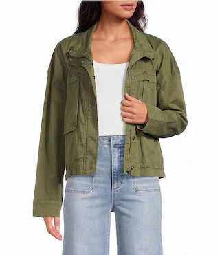 A Loves A Mock Neck Long Sleeve Flap Pocket Jacket -  L | Dillard's