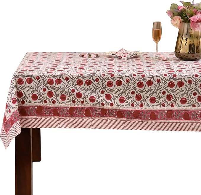 Ridhi -Sangria Red Cotton Tablecloth, Handblock Print Floral Table Cloth for Kitchen Dining Linen... | Amazon (US)