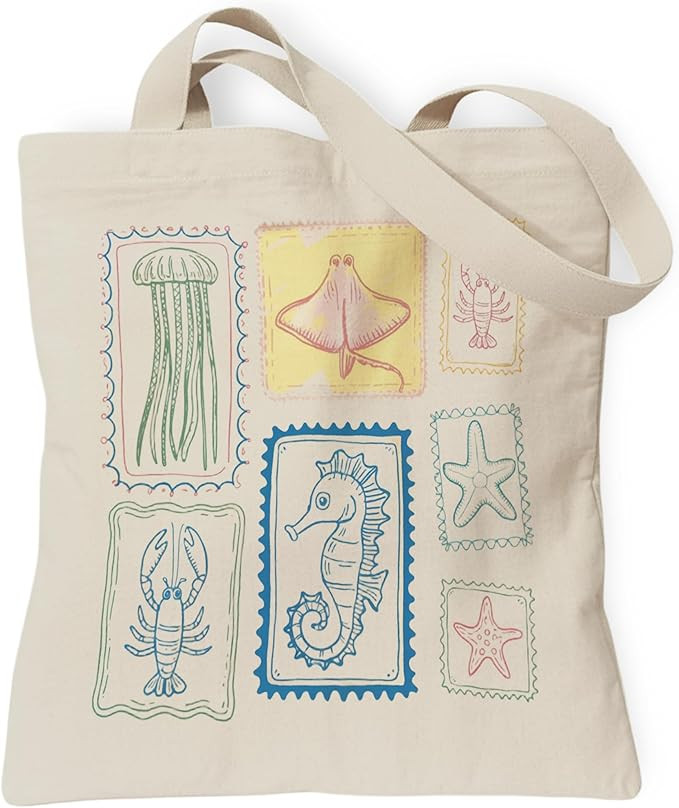 Aesthetic Canvas Tote Bag, Cute Reusable Bags for Women with Inner Pocket | Amazon (US)