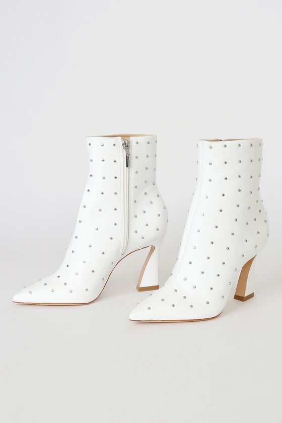 Belisa White Leather Studded Ankle Booties | Lulus (US)