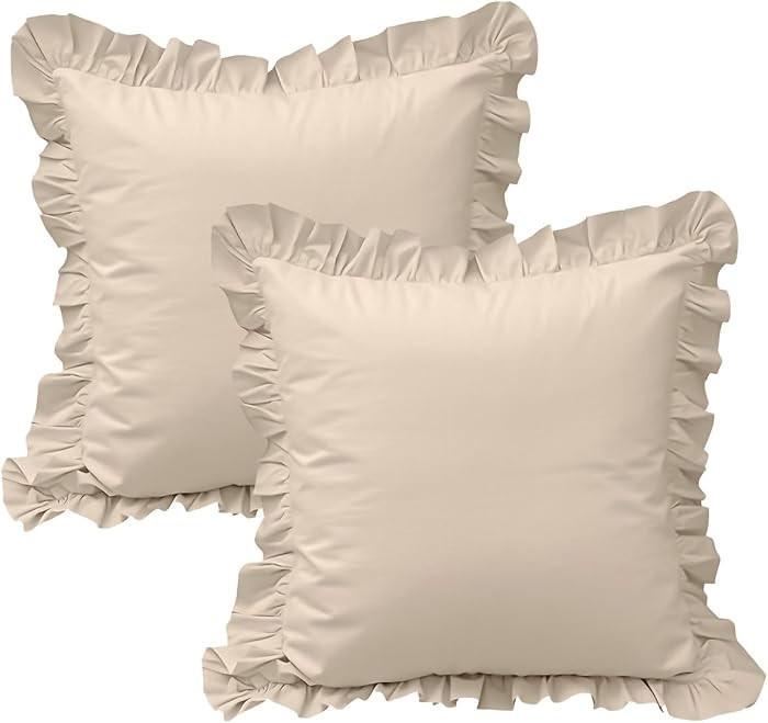 QSH Ruffled Euro Pillow Shams Set of 2, Shabby Boho Chic Farmhouse Euro Pillow Covers Linen Feel ... | Amazon (US)