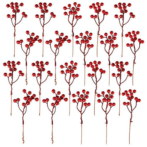 Fangoo 20 Pack 7 Inch Artificial Red Berry Picks for Christmas Tree Burgundy Red Berries Stems Holly Berry Branches Ornaments Wreath Crafts Wedding Holiday Season Winter Home Decor | Amazon (US)
