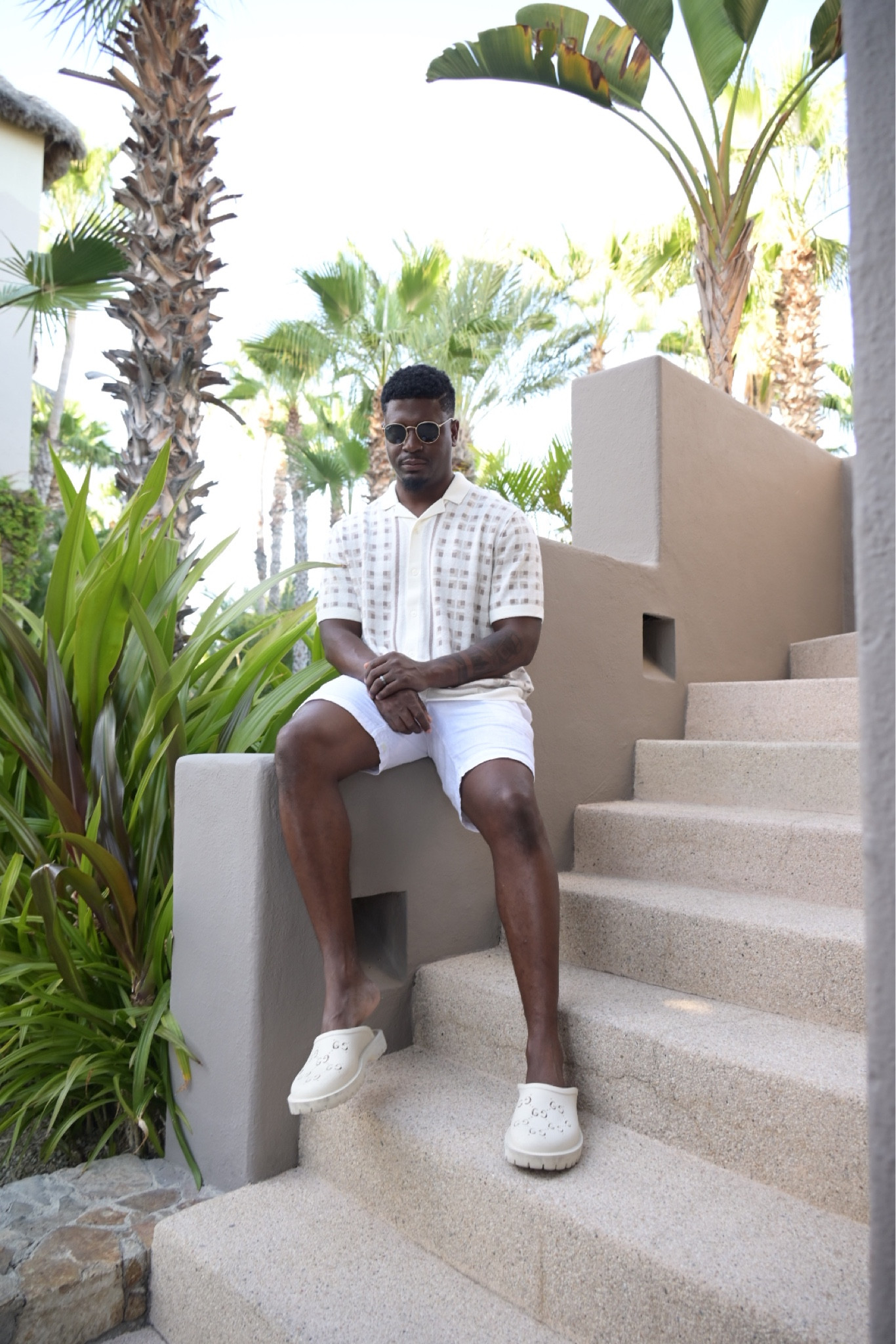 Abercrombie Linen shorts, cotton button up shirt, rayban sunglasses Gucci slides 

#LTKmens #LTKshoecrush