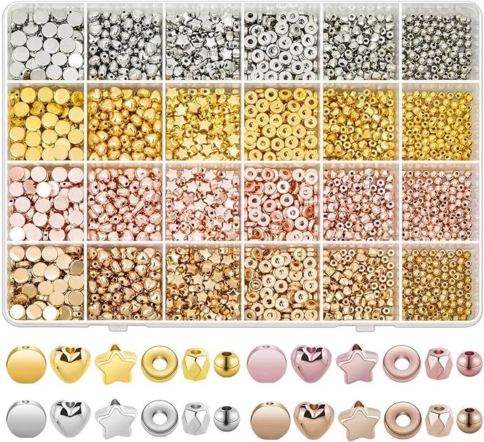 2160 Pieces Gold Spacer Beads Set, Assorted Round Star Gold Beads for Bracelet Jewelry Making(Gol... | Amazon (US)