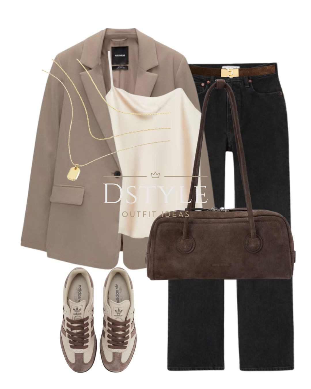 Beige satin top, blazer, black relaxed jeans, brown suede bag, brown suede belt, brown Adidas Samba sneakers.

 

#LTKShoeCrush #LTKWorkwear #LTKStyleTip