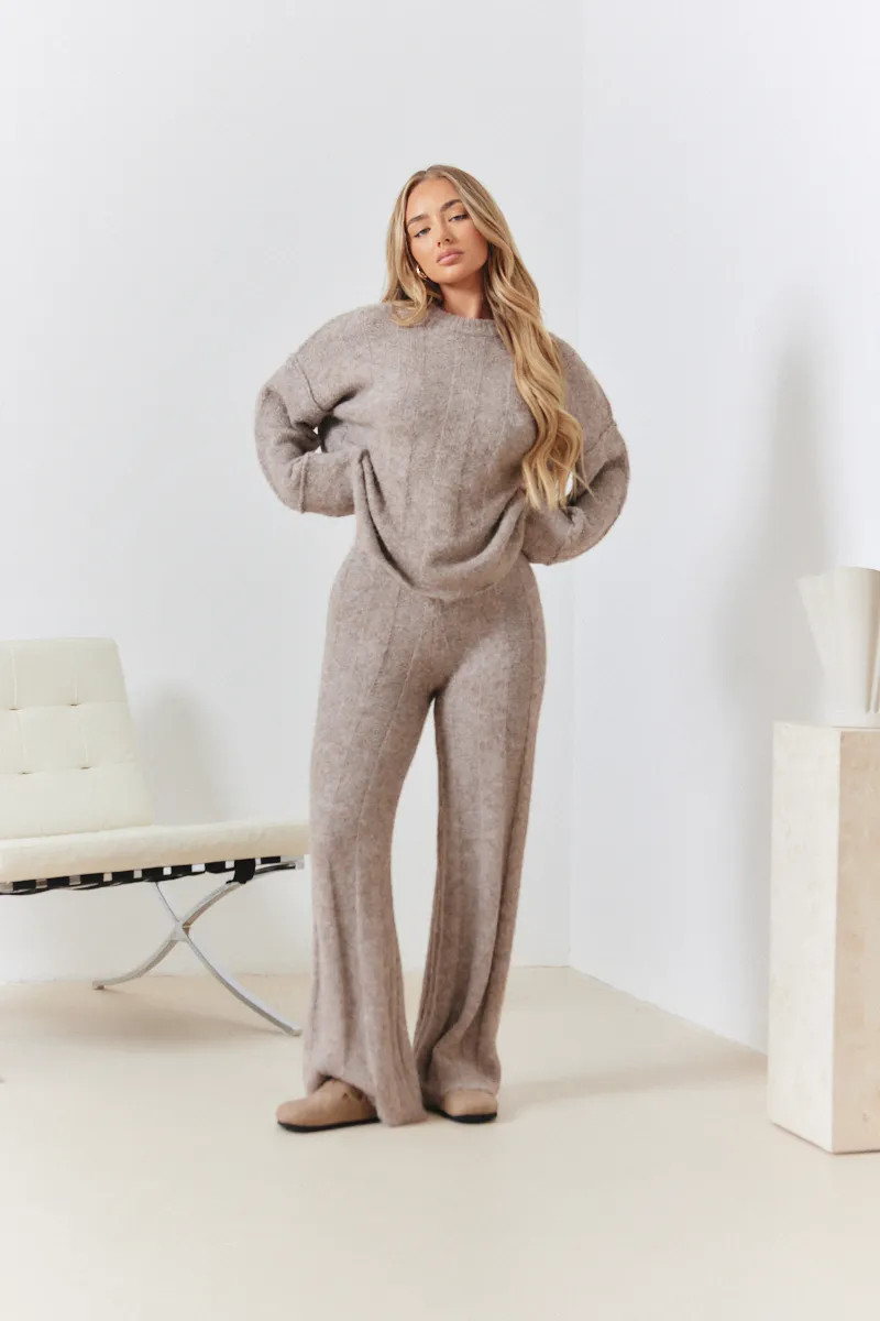 Wide Rib Wide Leg Co-Ord Knit Trousers | In The Style