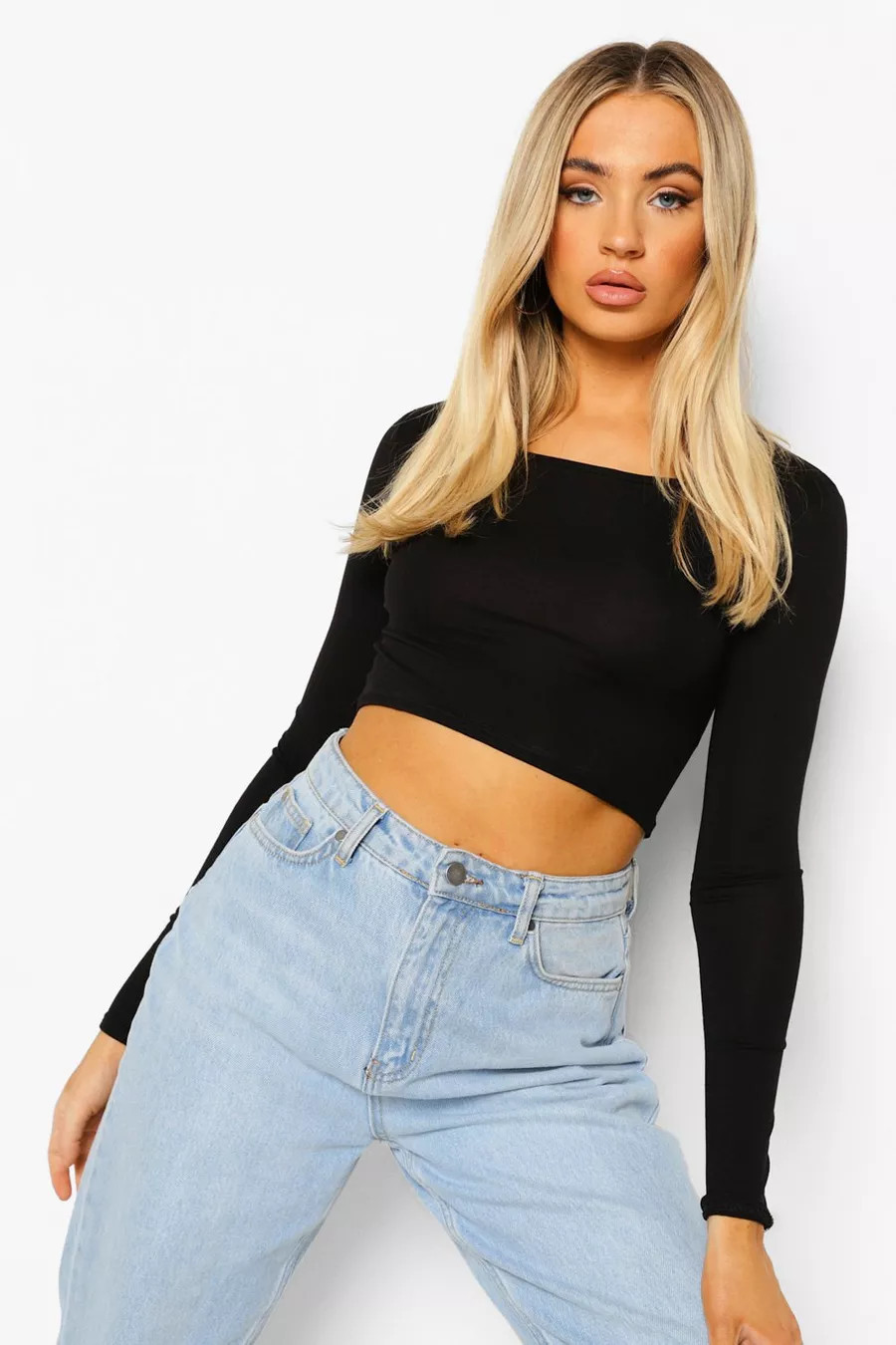 Black Basic Long Sleeve Crop Top | Boohoo.com (UK & IE)
