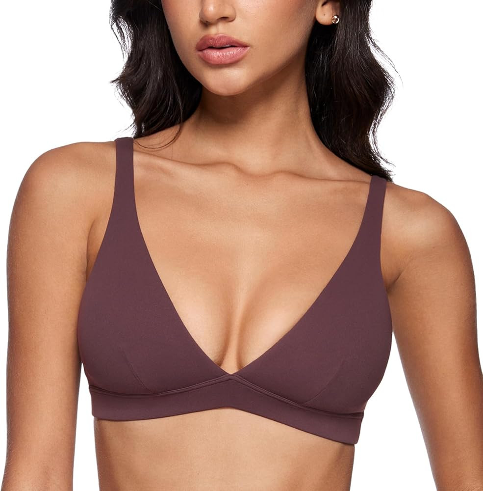 INGIA Womens Deep V-Neck Sports Bra Padded Low Impact Fitness Yoga Bra U Back Wireless Workout Br... | Amazon (US)