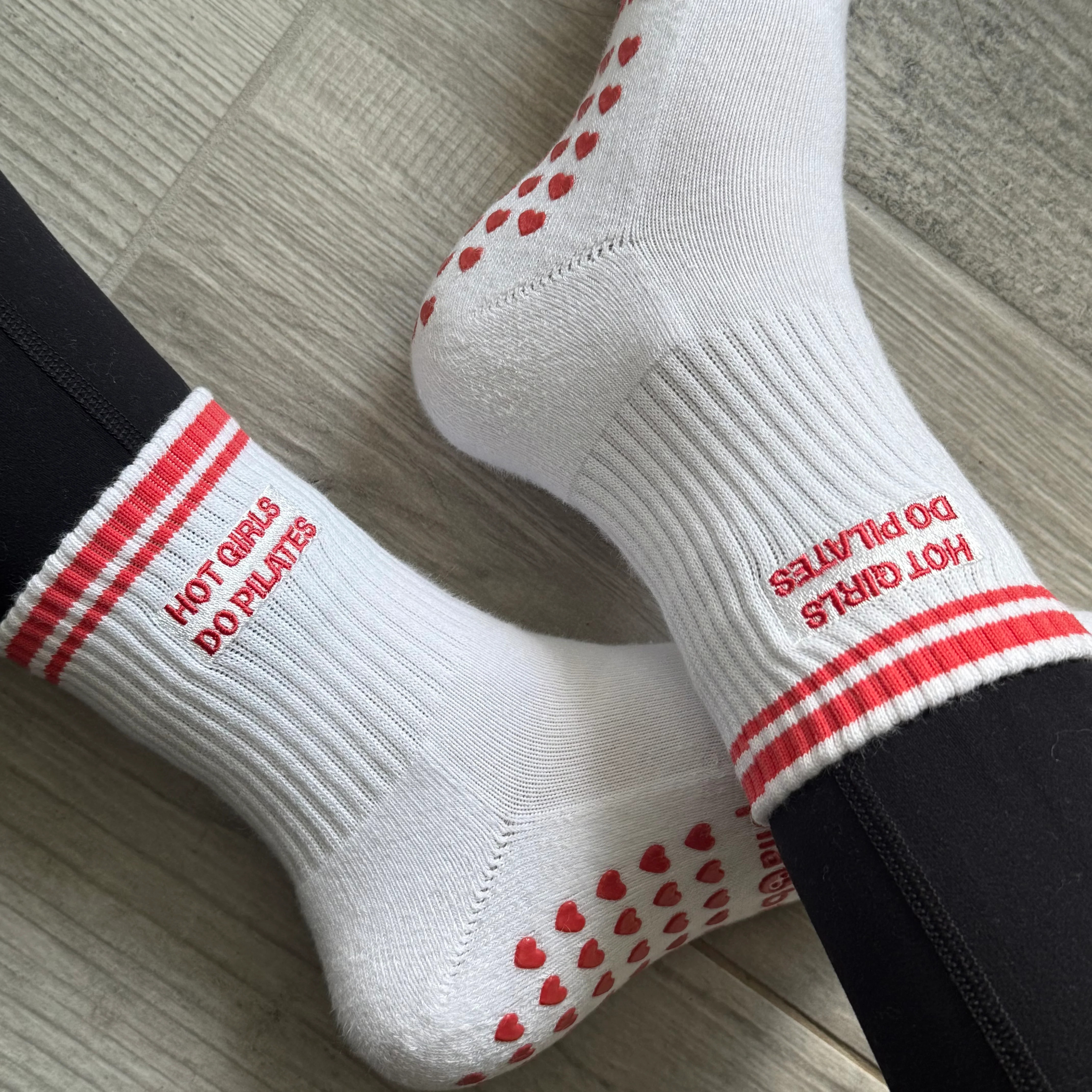 Hot Girls Do PILATES Sock - WHITE/RED | Pila-Barre