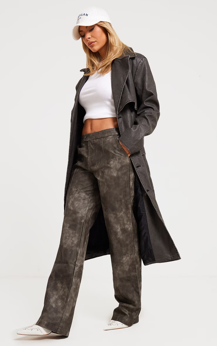 Black Textured PU Trench | PrettyLittleThing US