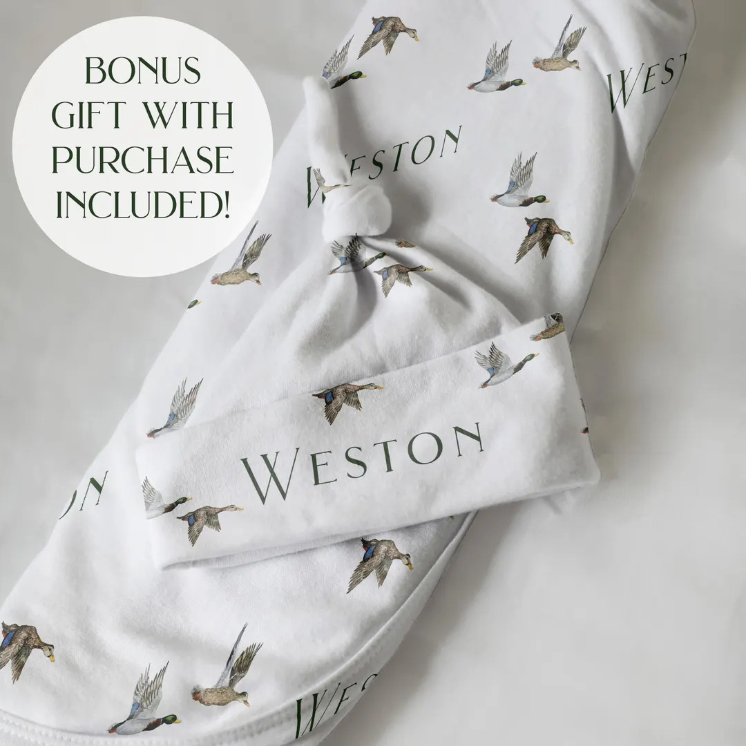 Personalized Mallard Duck Baby Swaddle Boy Name Swaddle Set Baby Shower Gift Custom Boy Swaddle D... | Etsy (US)