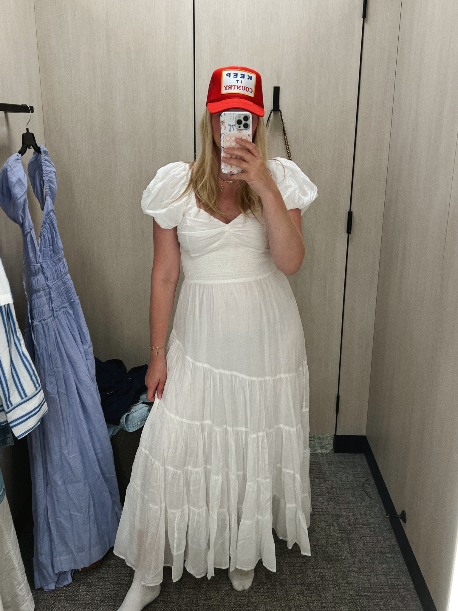 Dress is finally available online! Runs TTS, but sized up for the bump. 

#summerdresses #whitedresses #maxidress #summermaxi #freepeople 

#LTKbump #LTKSeasonal