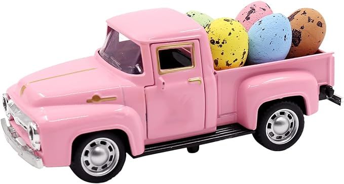 Pink Farm Truck Loaded with Easter Eggs Farm Truck Easter Decor Pink Metal Pickup Truck Car Model... | Amazon (US)