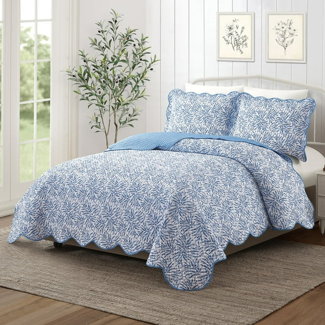 Mainstays Blue Fern 3-Piece Quilt Set, King | Walmart (US)