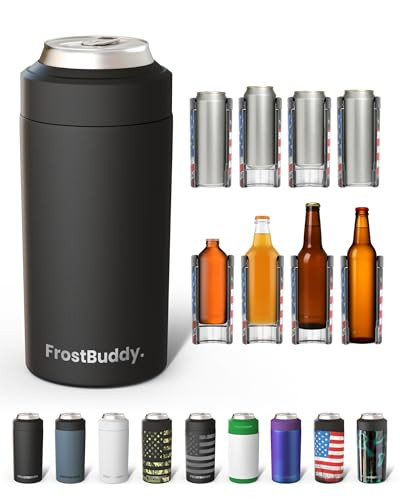 Frost Buddy Universal Can Cooler - Fits All - For Regular 12 & 16 oz or Slim-Size Bottles - Insulated Double-Walled Stainless Steel (MatteBlack) | Amazon (US)