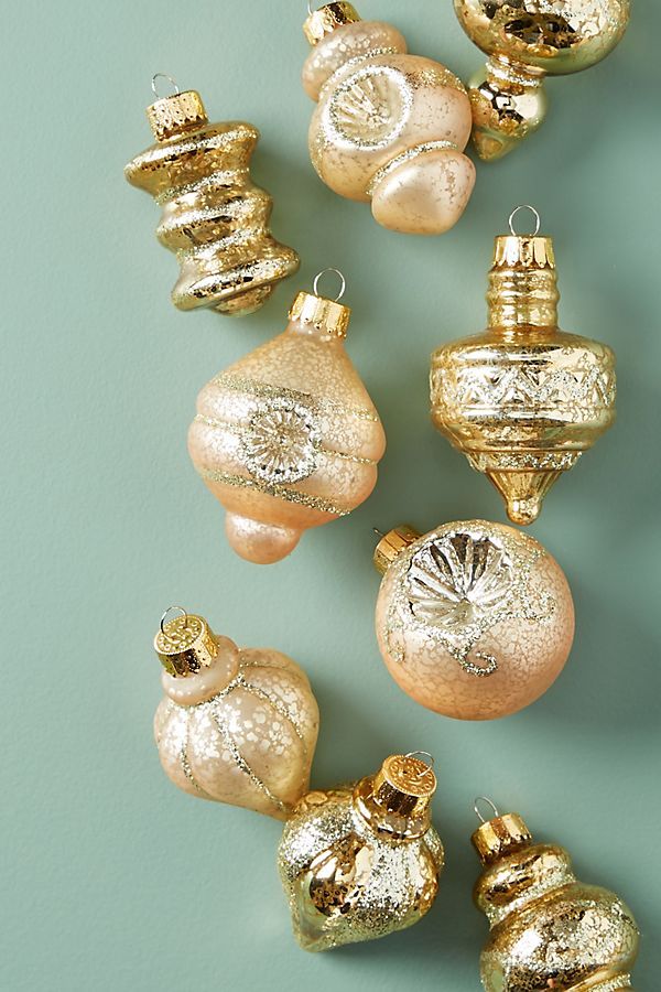 Glitter-Brushed Ornaments, Set of 9 | Anthropologie (US)