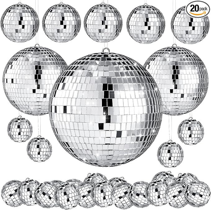 20 Pcs Hanging Mirror Disco Ball Ornaments Mardi Gras Assorted Silver Mini Glass Disco Balls Deco... | Amazon (US)