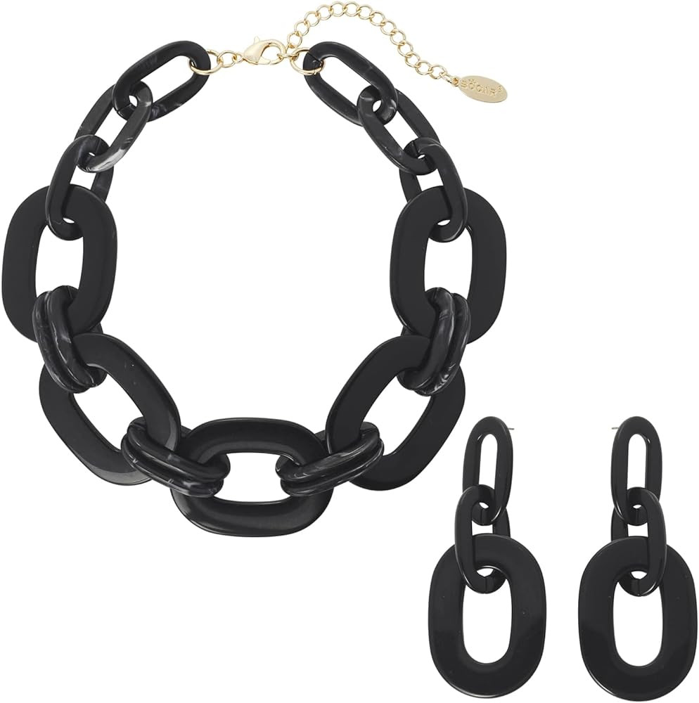Bocar Acrylic Chunky Statement Necklace for Women Cube Link Chain Collar Necklace and Hoop Earrin... | Amazon (US)
