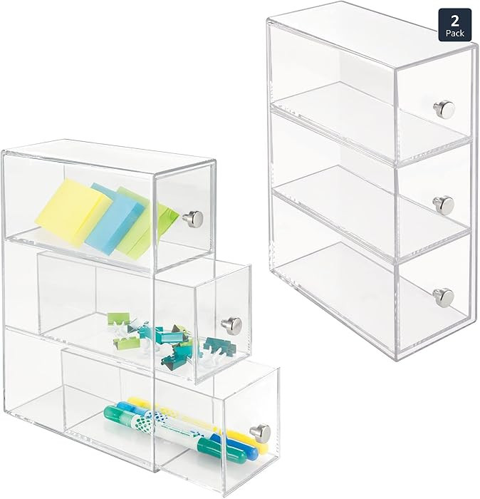 mDesign Lumiere Collection - Organizador de escritorio apilable de plástico con 3 cajones para o... | Amazon (US)