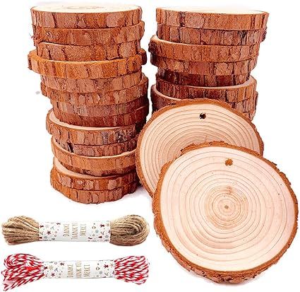 Unfinished Natural Wood Slices 30 Pcs 2.4"-2.8" Inch Wood coaster pieces Craft Wood kit Predrille... | Amazon (US)