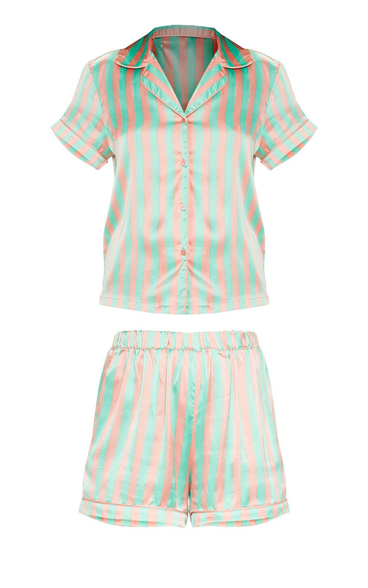 Sage Green Jacquard Stripe Contrast Piping Short Pj Set | PrettyLittleThing US