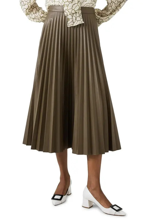 LK Bennett Laurie Pleated Faux Leather Midi Skirt in Olive at Nordstrom, Size 4 Us | Nordstrom