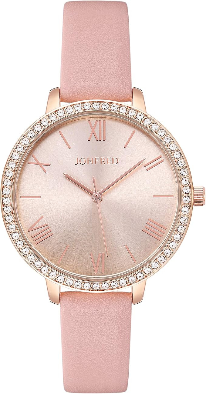JONFRED Ladies Quartz Watch Women Fashion Leather Wristwatch Waterproof Crystal Diamond Fashion C... | Amazon (US)
