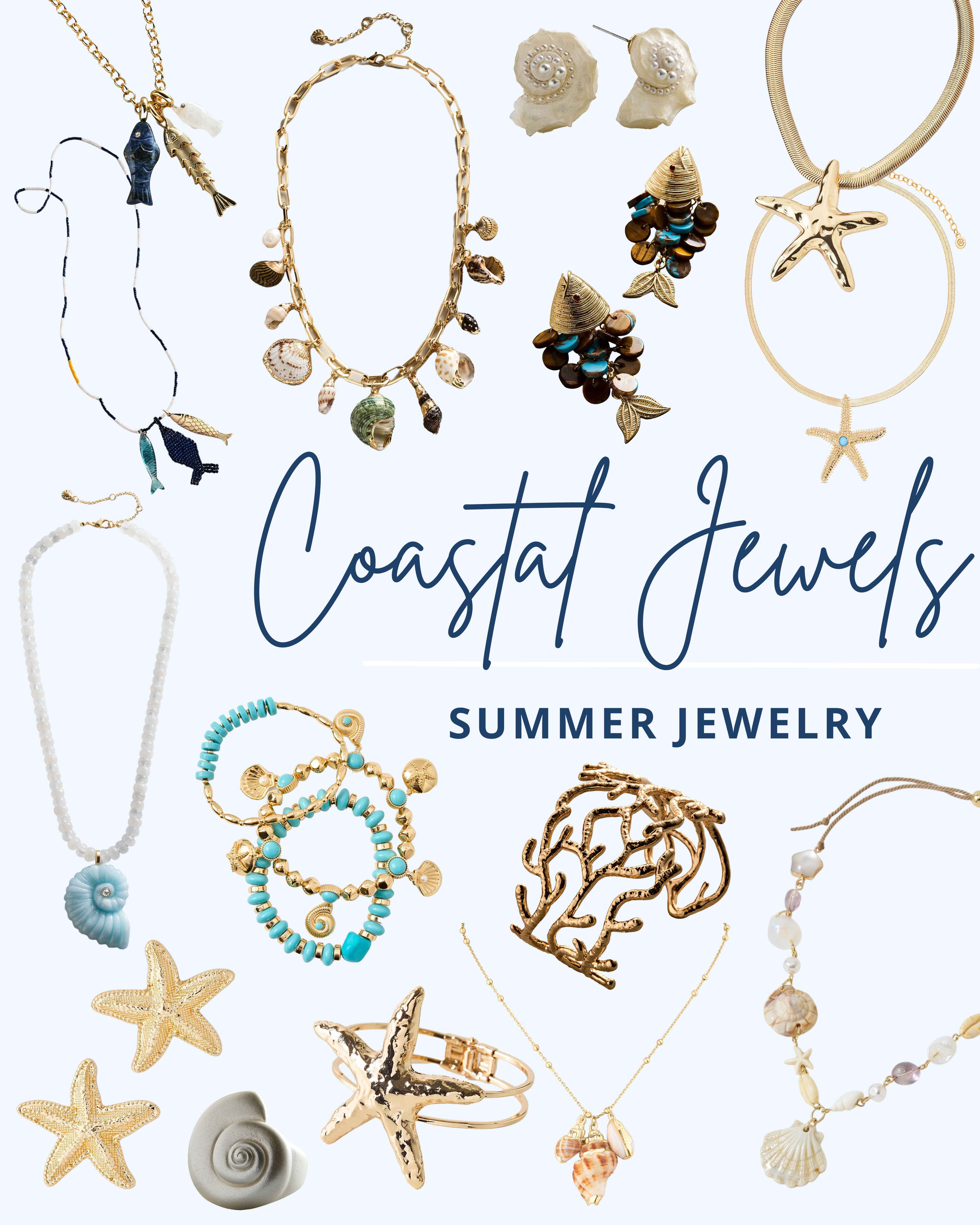Coastal-inspired jewelry is having a moment, and these pieces are too good to pass up. Shop the collection.

Hammered starfish bracelet, beach treasure necklace, beaded fish pendant necklace, sea life charm necklace, textured starfish button earrings, sun drift semi-precious pendant necklace, fish earrings, shell charm necklace, lucky catch fish charm necklace, shell statement stud earrings, blue shell pendant necklace, gold coral cuff bracelet, Mermaid Cove starfish necklace, shell shine bracelet set, statement starfish pendant necklace. 

 #LTKBeauty