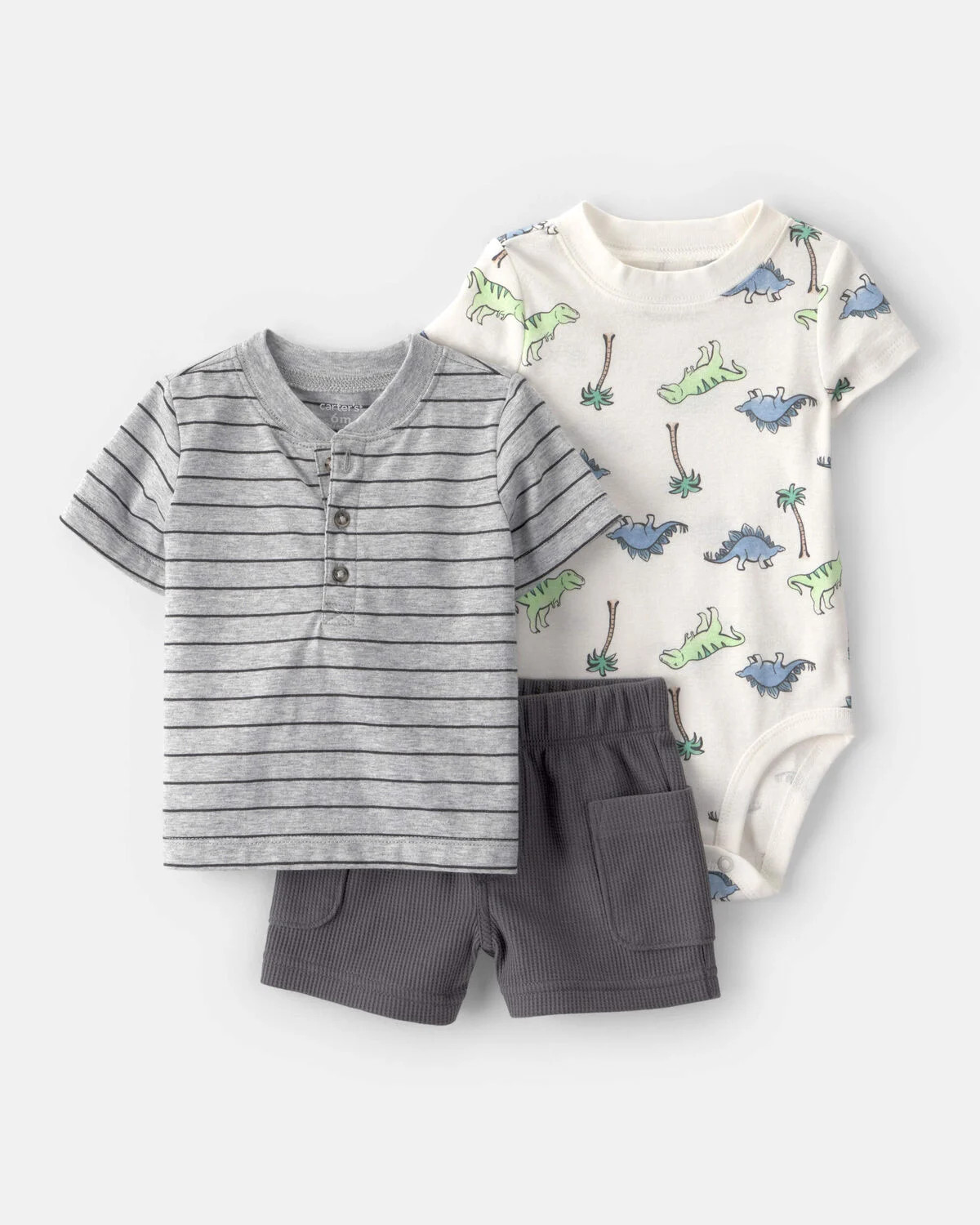 Baby Boy 3-Dinosaur Outfit Set - Grey/White | Carter's | Carter's Inc