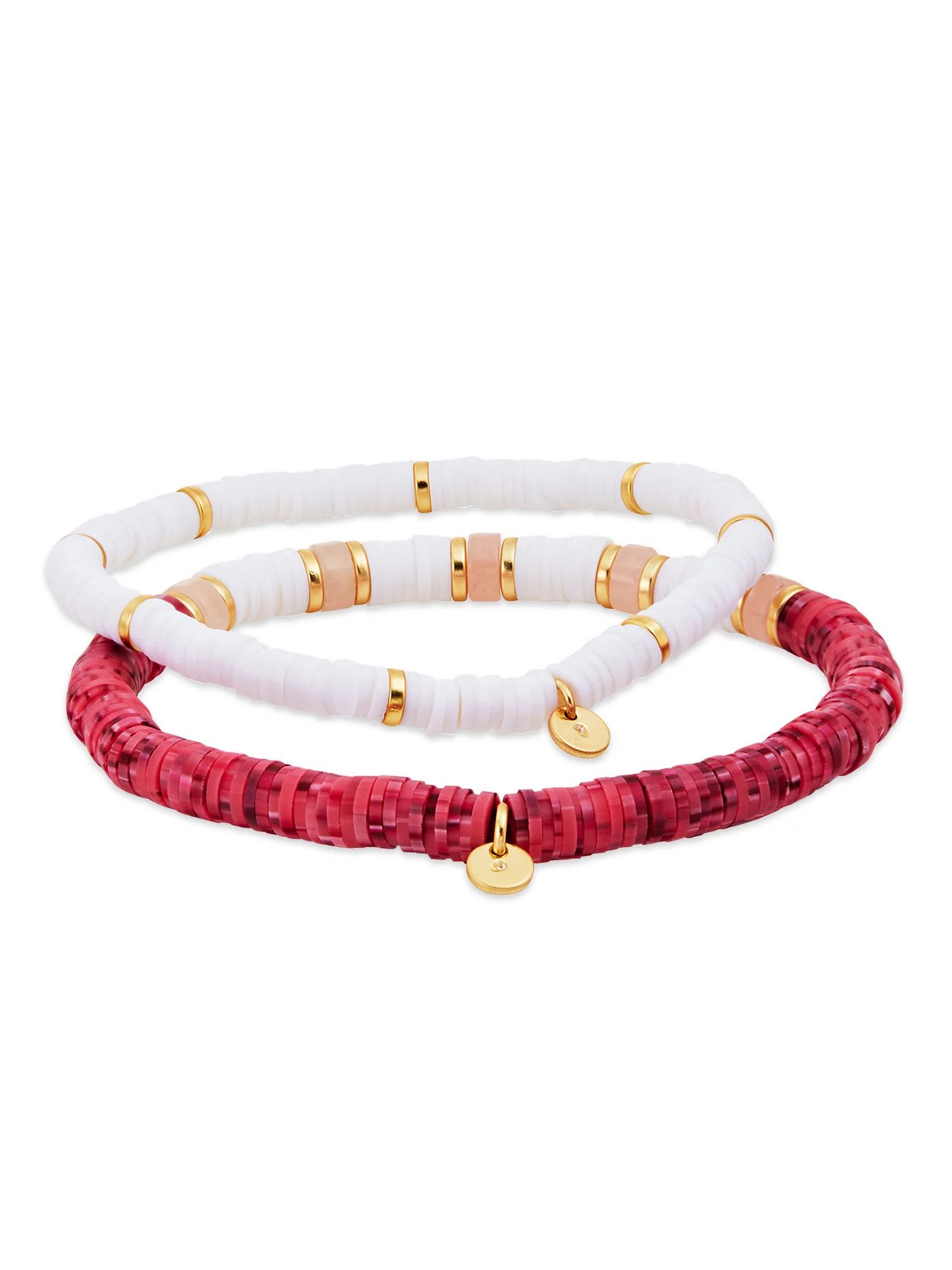 Scoops 14K Gold Flash Plated Genuine Rose Quartz Stone, Pink, White and Gold Bead Bracelet Set, 2... | Walmart (US)