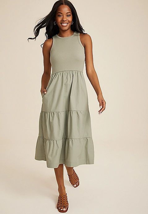 Knit Woven Mixer Midi Dress | Maurices