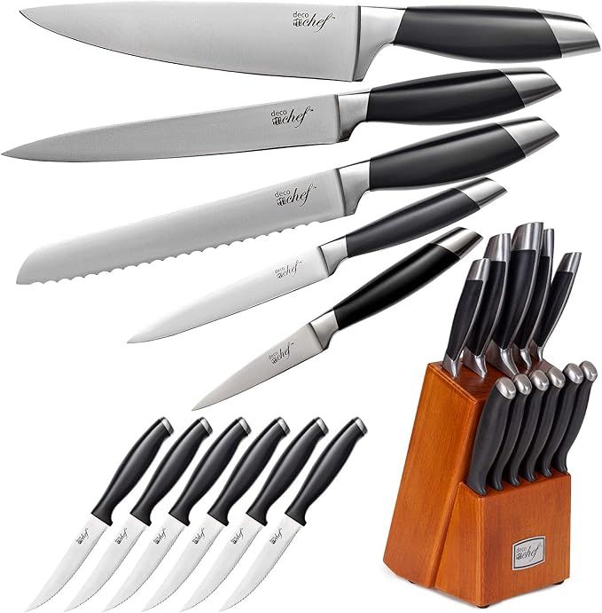 Deco Chef 12-Piece Stainless Steel Kitchen Knife Set with Full Tang High Grade Blades and Wooden ... | Amazon (US)