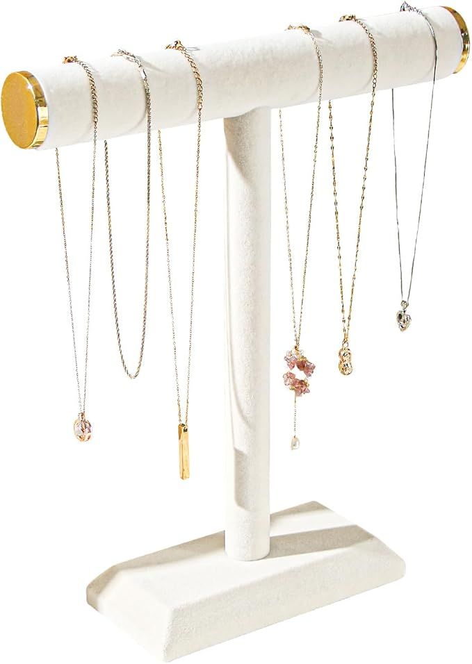 Byken Necklace Holder Organizer,Jewelry Display Stand for Chains Bracelet Selling,Beige Gold T-ba... | Amazon (US)