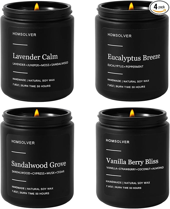 Homsolver Set of 4 Scented Candles for Home Decor, Candle Gifts for Dad Men Him, 200Hours Burn Ti... | Amazon (US)