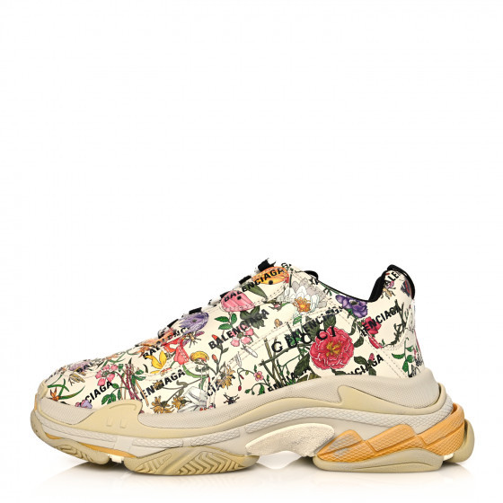BALENCIAGA X GUCCI Fabric Allover Logo Flora Print Mens Triple S Sneakers 45 Multicolor White | Fashionphile