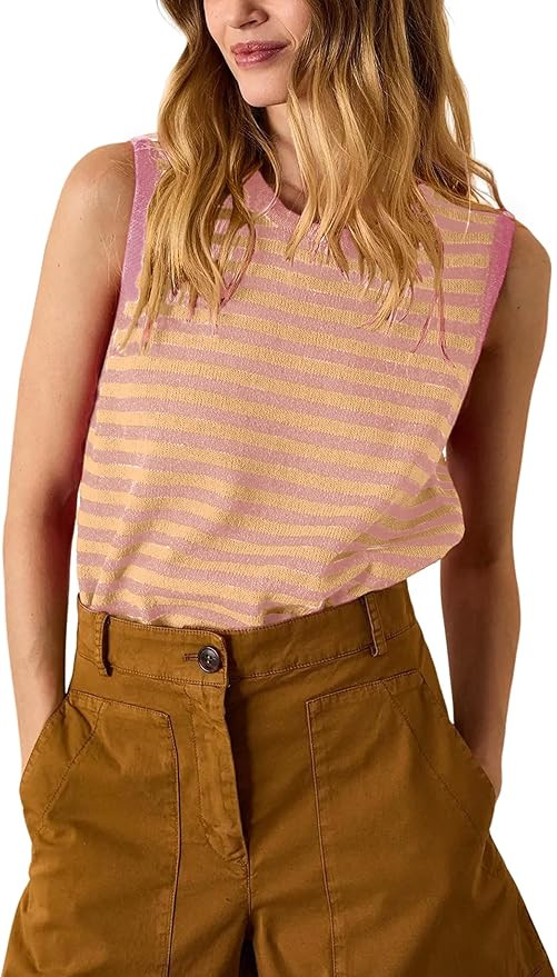 Hongsui Women's Striped Color Block Sweater Vest Ribbed Knit Tank Tops Oversized Crewneck Pullove... | Amazon (US)