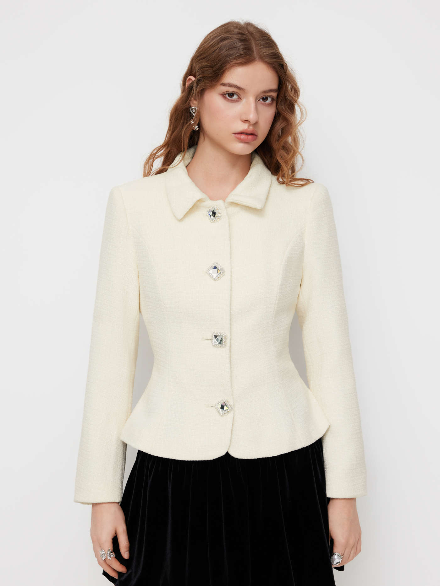 Collar Rhinestone Button Long Sleeve Jacket | Cider