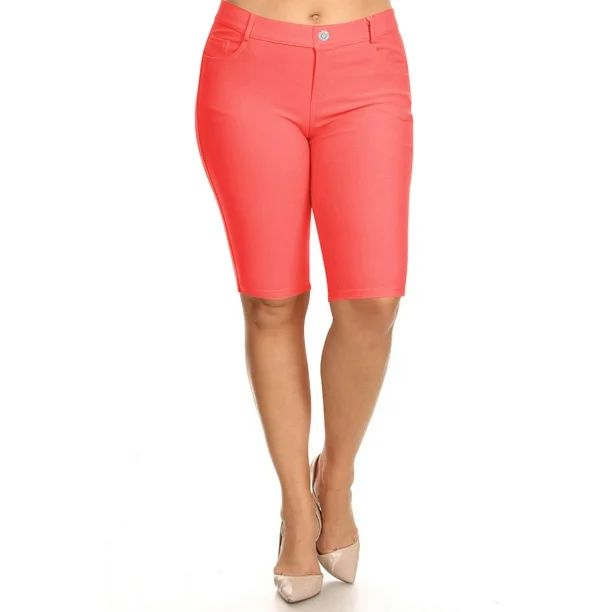 Women's Plus Size Casual Stretch Comfy Pockets Solid Bermuda Shorts Pants - Walmart.com | Walmart (US)