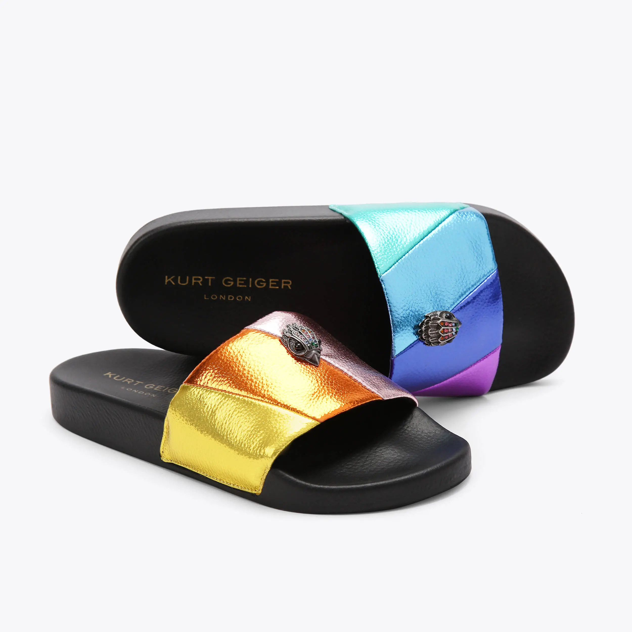 MEENA EAGLE Metallic Stripe Quilt Eagle Sliders by KURT GEIGER LONDON | Kurt Geiger US