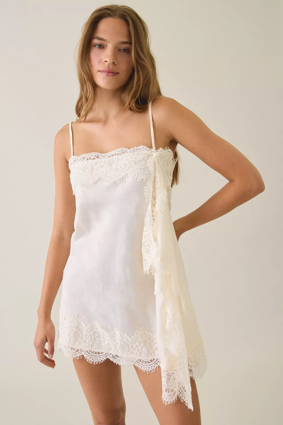 Light Before Dark Fleur Jacquard Satin Lace Trim Slip Mini Dress | Urban Outfitters (US and RoW)