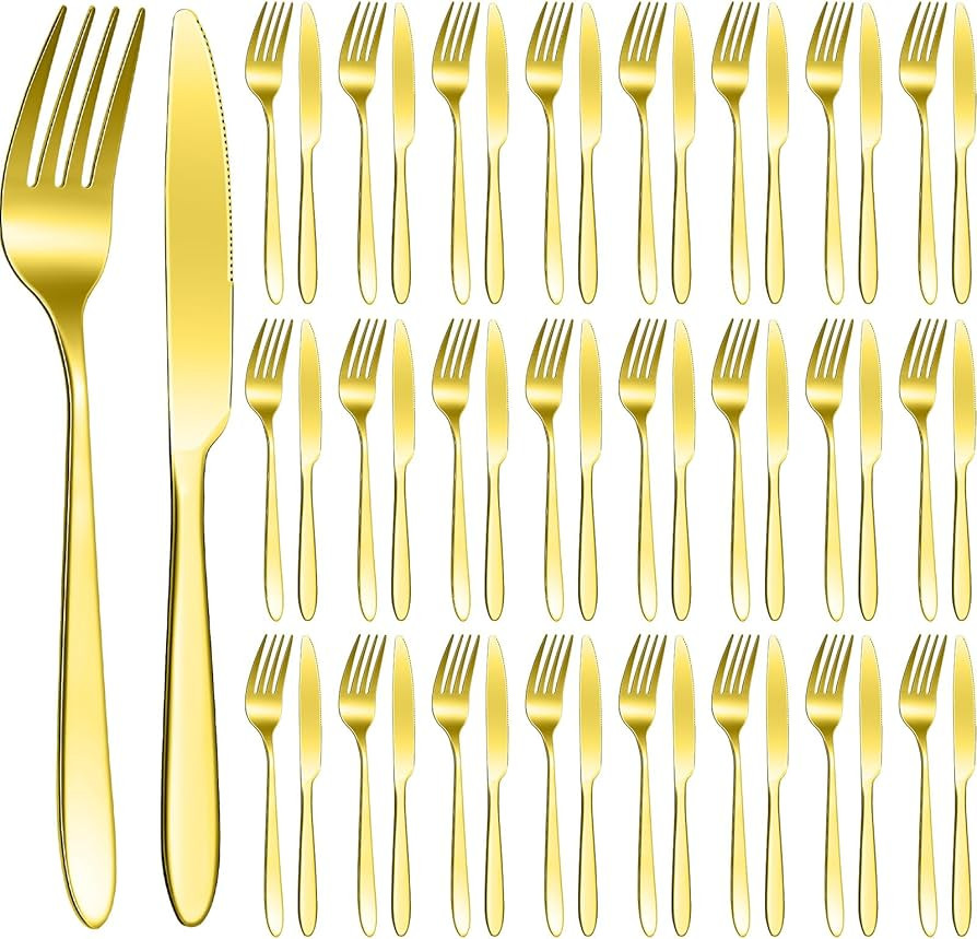Nuenen 50 Pieces Stainless Steel Forks Silverware Set Dinner Forks and Knives Flatware Tableware ... | Amazon (US)