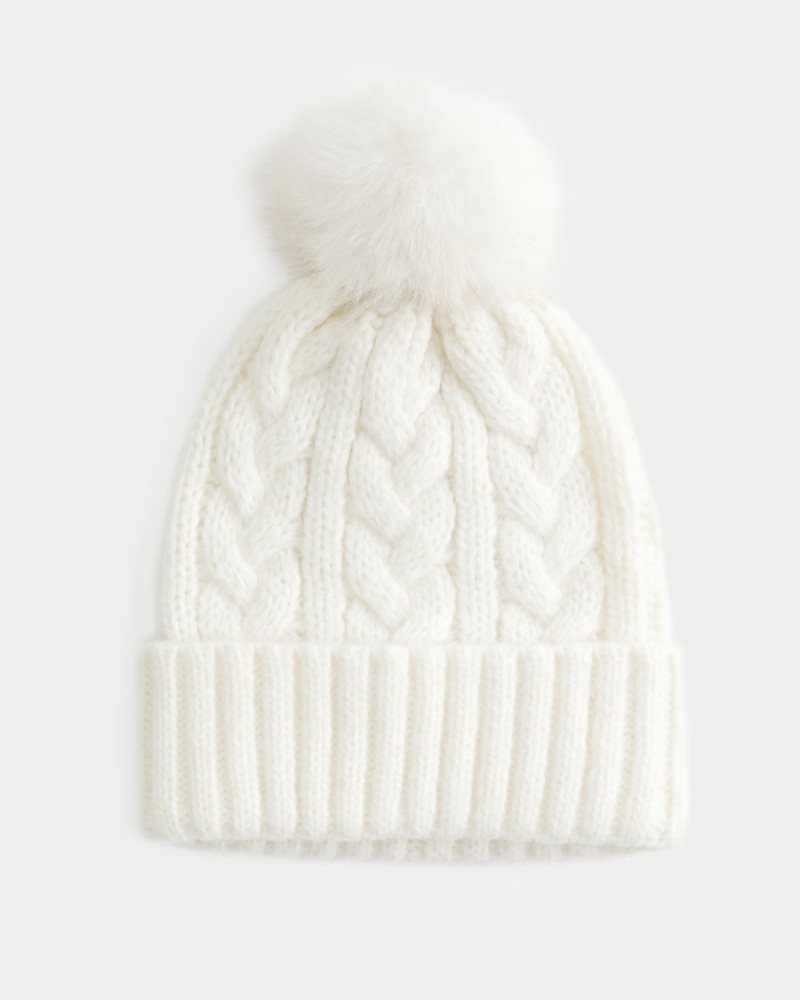 Women's Cable-Knit Pom Pom Beanie | Women's Accessories | HollisterCo.com | Hollister (US)