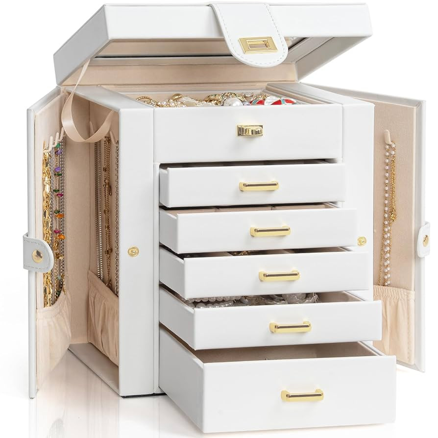 AKOZLIN Functional 6-Tier Jewelry Box Organizer with 5 Drawers Leather Jewelry Storage Case for W... | Amazon (US)