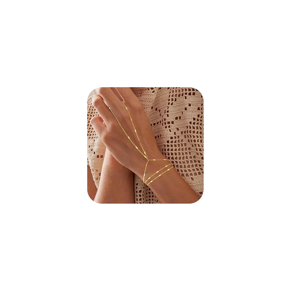 Yoosteel Hand Chain Bracelet for Women - Dainty 14K-Gold-Plated Finger Ring Hand Chains Layered T... | Amazon (US)