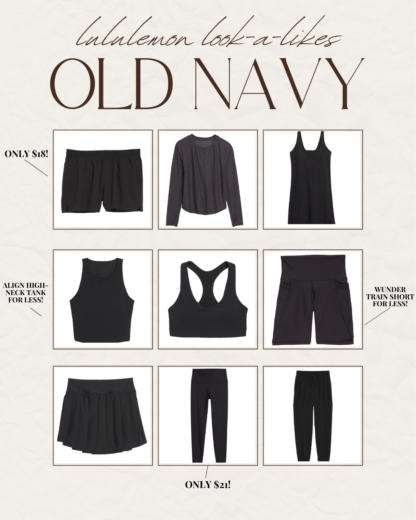 Lululemon lookalikes for less from Old Navy! 

Lee Anne Benjamin 🤍

#LTKunder50 #LTKtravel #LTKfit