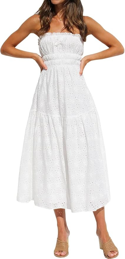 Sissyaki Women's Summer Sundress Strapless Beach Long Dress Off The Shoulder Boho Casual Midi Dre... | Amazon (US)