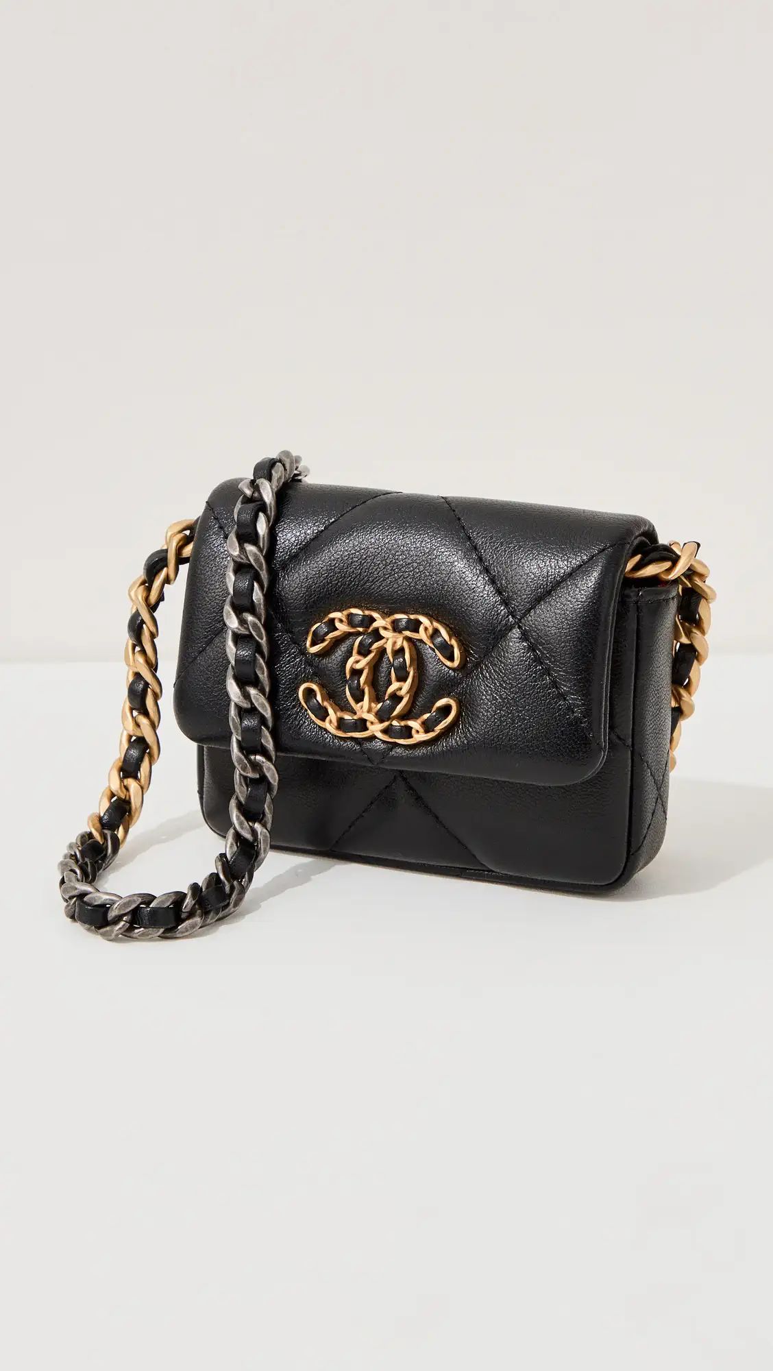 What Goes Around Comes Around Chanel Black Lambskin 19 Flap Belt Bag Mini | Shopbop | Shopbop